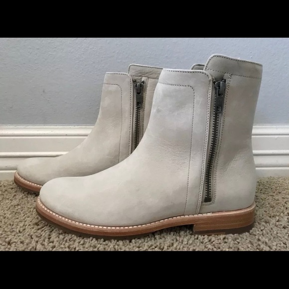 FRYE Natalie Double Zip Ivory Leather Flat Boots - Picture 3 of 5
